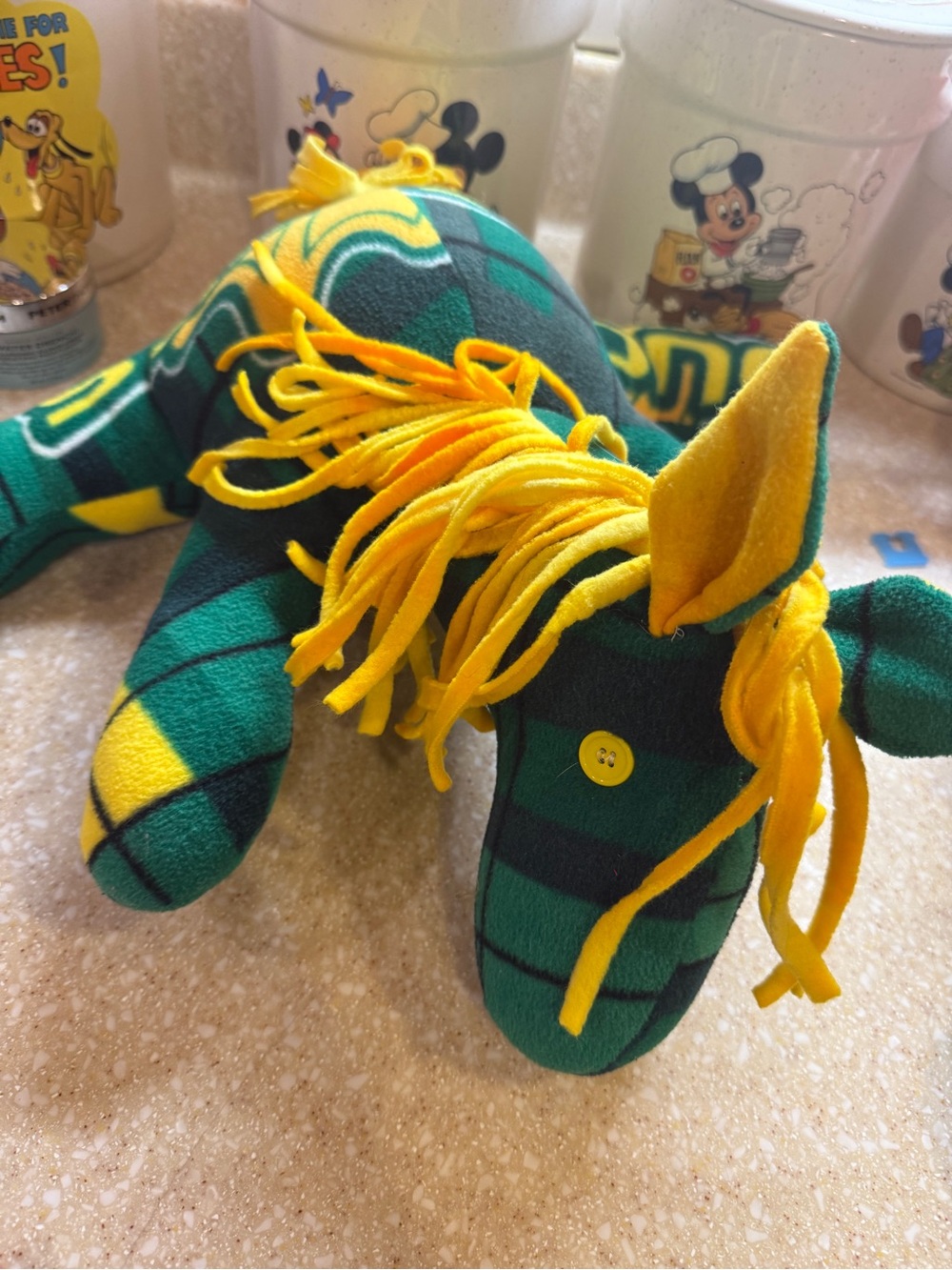 Oregon Ducks Flannel Homemade Green Yellow Stuffed Horse Toy Plush Playmate